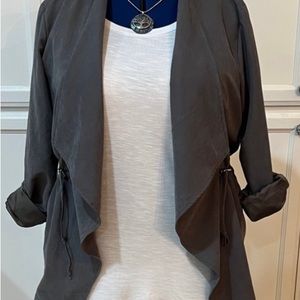 Maurices women’s blazer. Gray, suede like material, cinches at waist. Pre loved.